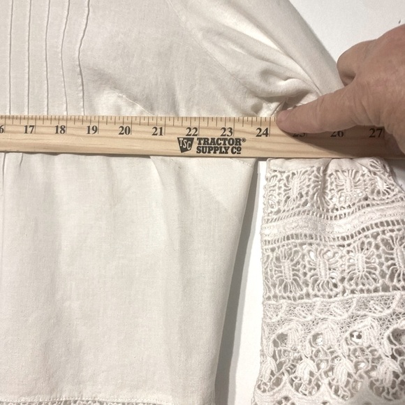 Boho Blouse Linen Cottagecore 7” Eyelet Lace Plus XL Button V-neck 3/4 Sleeves - Picture 6 of 9